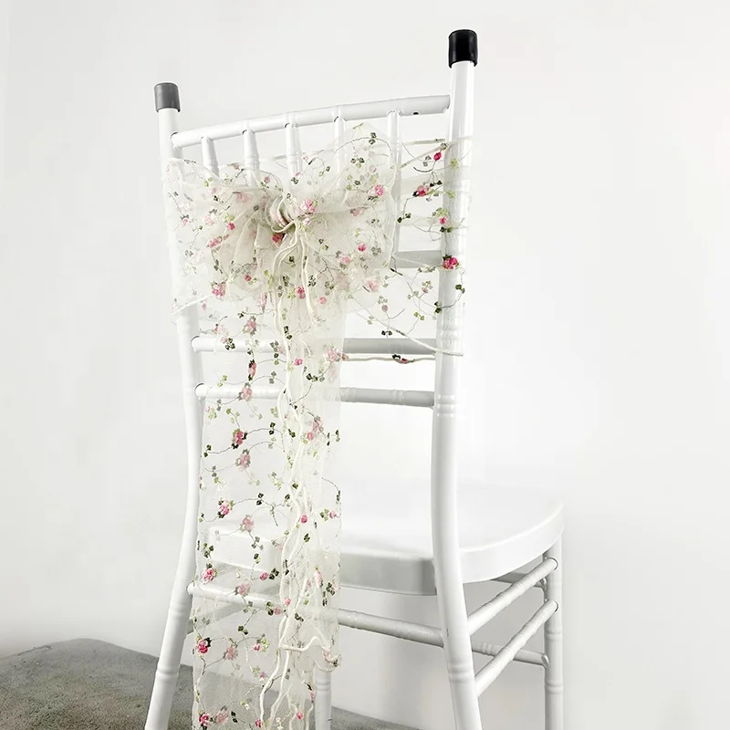 New Design Flower Jacquard Chair Sash Fancy Romantic Wedding Chair Bows Sashes