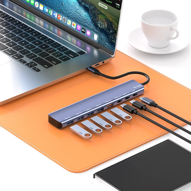 Xput Aluminum Alloy 8 in 1 USB3.2Gen Type-C Hub Gen2 Data Transfer 10Gbps Splitter Computer Hub 8-port Docking Station