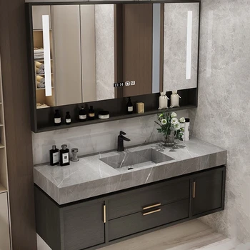 Modern Cabinet Vanities Single Basin Style Sink Mirror Wall Furniture PVC Wood Bathroom Vanity Cabinets