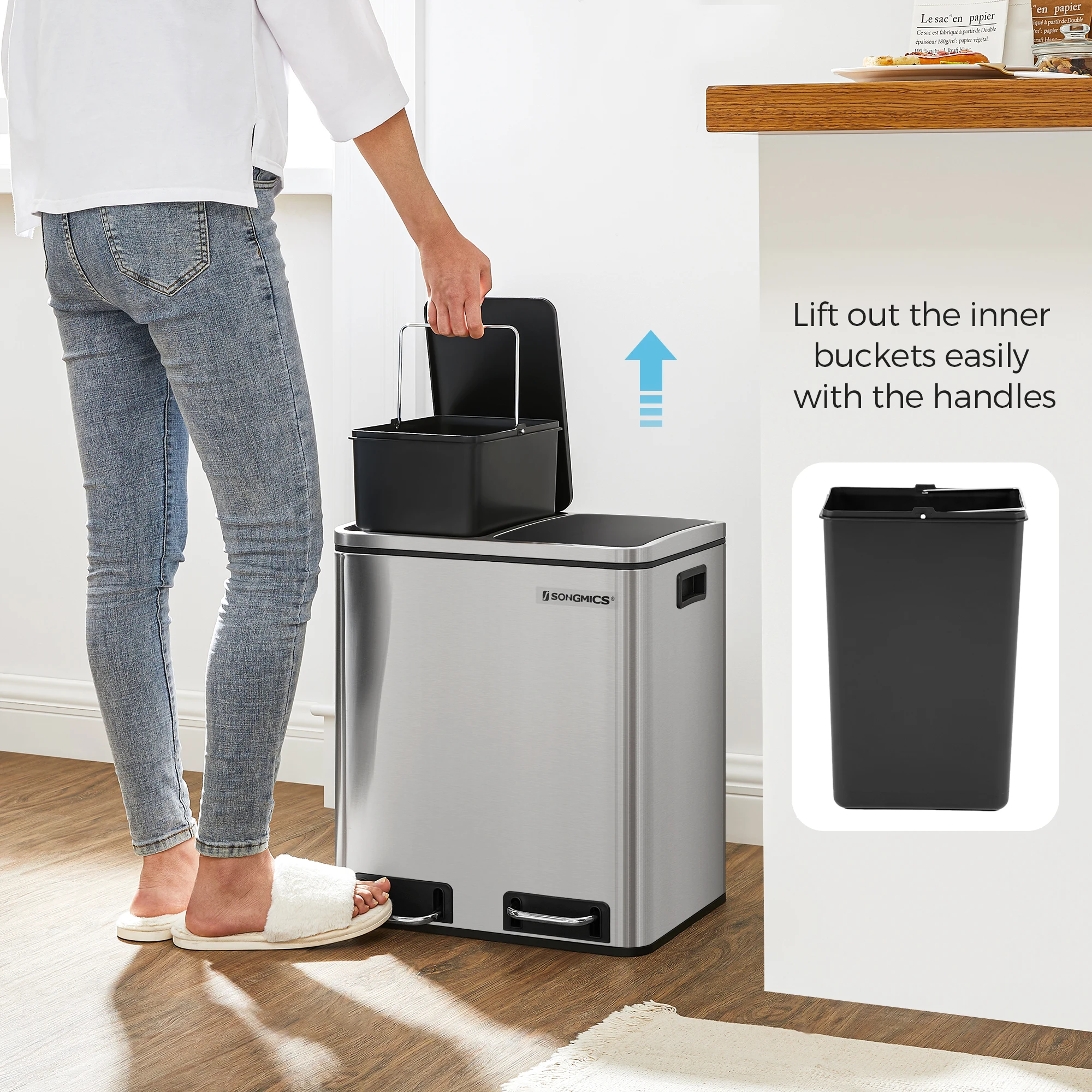 Summics — grande poubelle de cuisine rectangulaire, bac à aliments