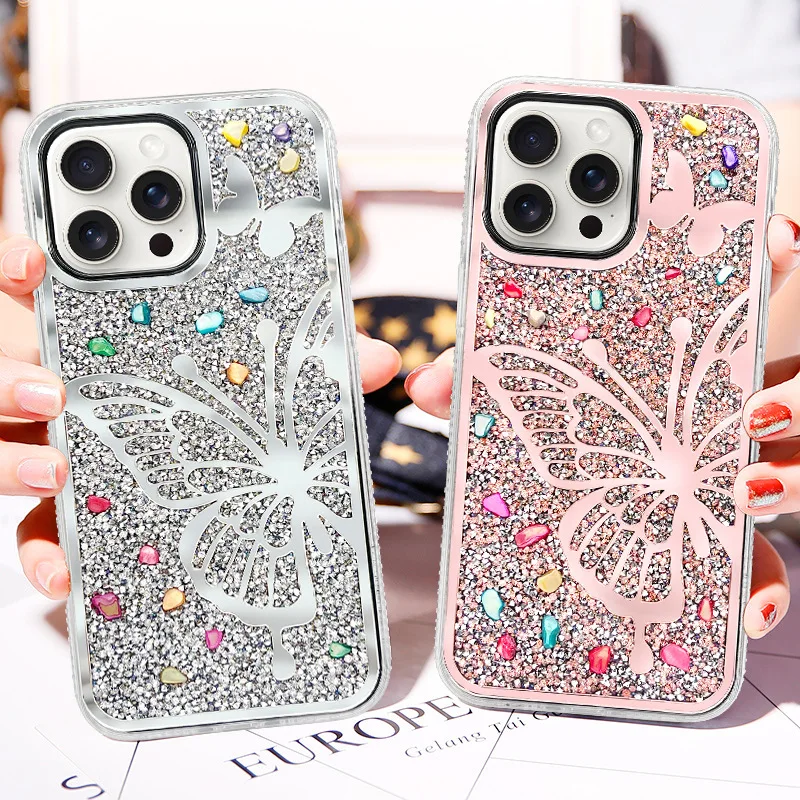 Laudtec Fashionable Diamond Butterfly Design Mobile Phone Case For iPhone 16 15