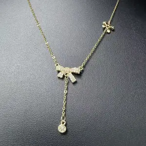 Fashion Luxury  Gold Alloy  Gold Plated Bow Pendant Necklace Women Butterflies  chains necklaces