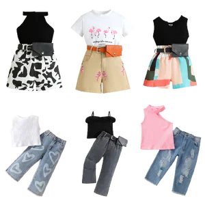 2023 Summer 2-6Y Kids Clothes Short Sleeve Print Tops Pants Two Piece Fashion Baby Girl Outfits Set Children Clothing Wholesale