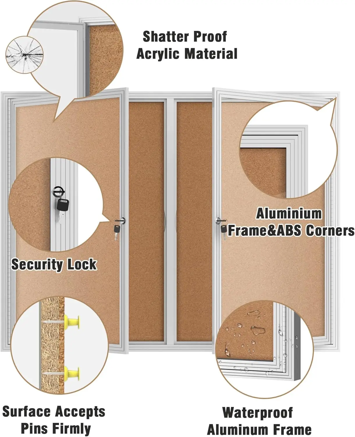 Enclosed Bulletin Boards Lockable Noticeboard Displays Cork Boards Wall with Locking Door, Outdoor  Windproof for School details