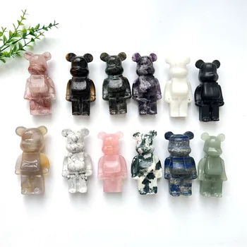 Factory Price Quartz Bear High Quality Natural Crystal Han Carved 10 cm Rose Quartz Bear For Gifts And Decorations