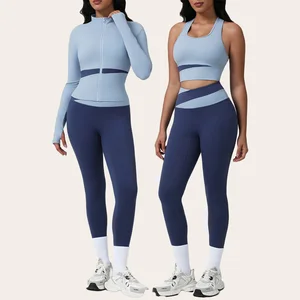 3 Piece Women Long Sleeve Sports Suit Breathable Stretch-comfortable Custom Athletic Fitness Yoga Sets
