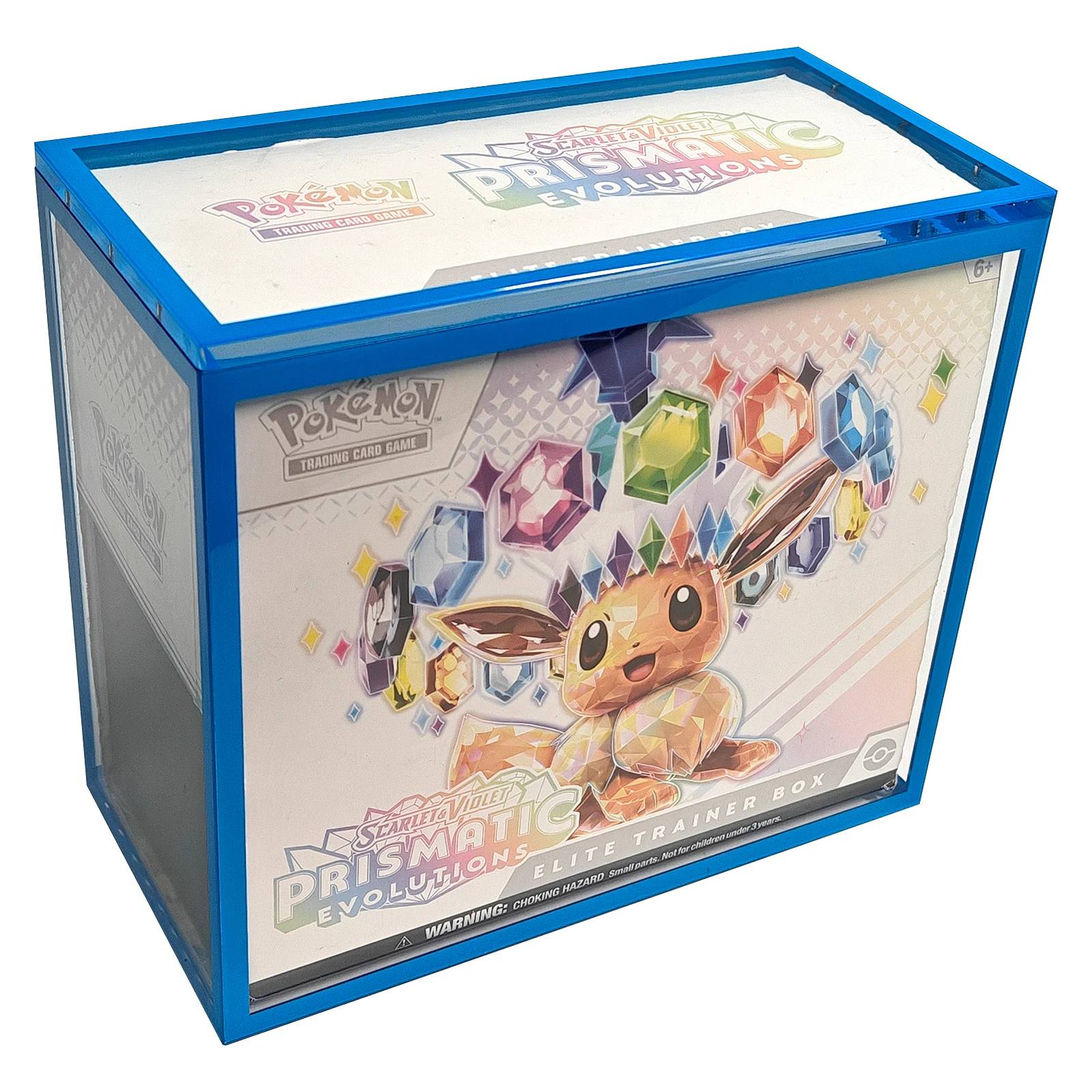 Estuche de exhibición acrílico moderno resistente a los rayos UV para caja de entrenador élite (ETB) de Pokemon TCG con borde de color personalizable, estuche protector para juegos de cartas