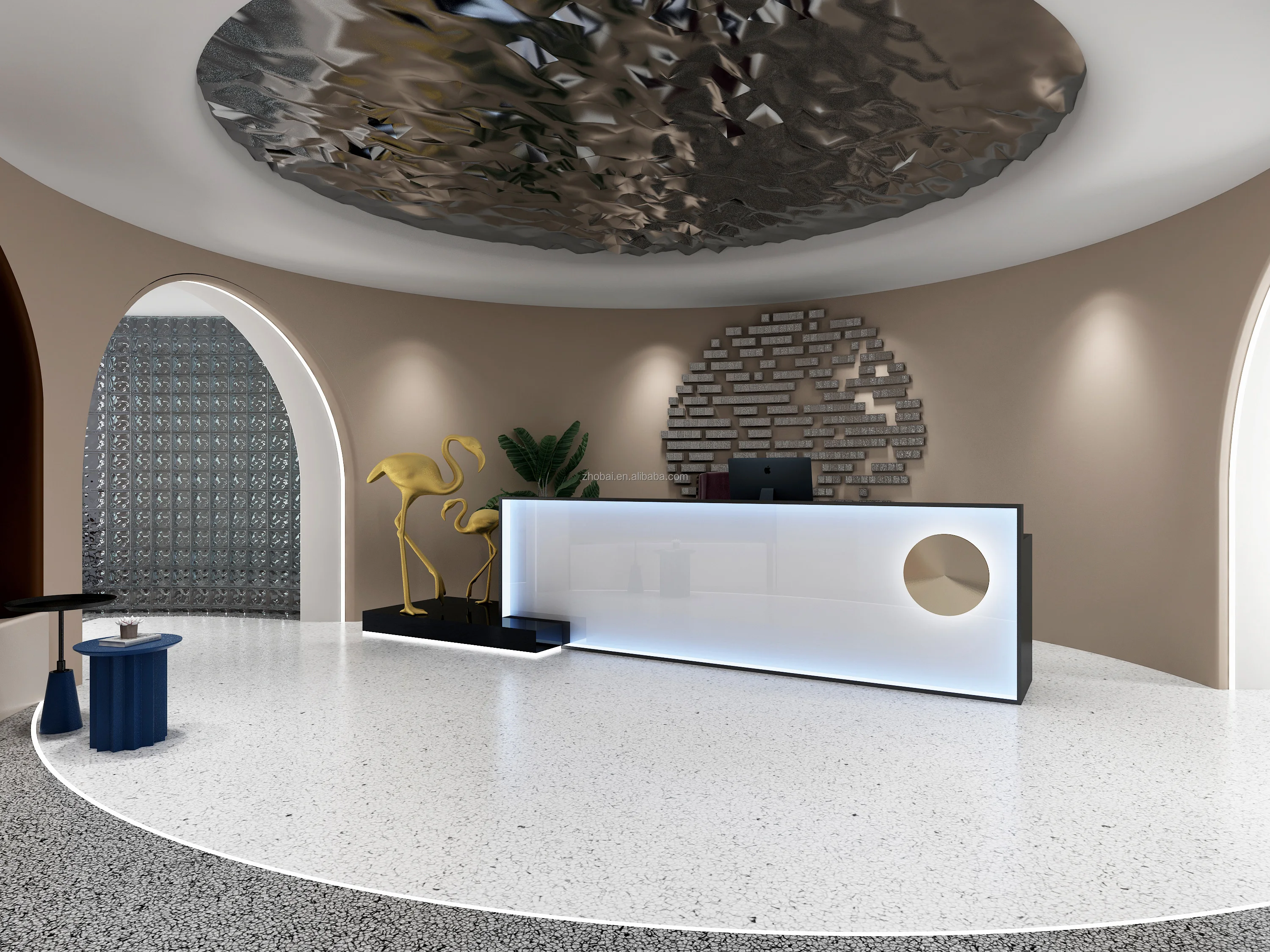 High Quality Luxury Marble Top Reception Desk Custom Modern Restaurant Counter for Coffee Beauty Salon LED Light Hotels Malls 5