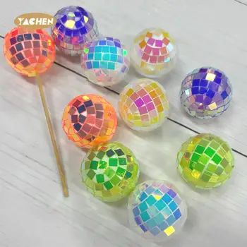 Yachen Ins Style 10Pcs Colorful Mini Disco Balls Cake Picks Sparkling PET Material Cake Toppers for Birthday Party Decorations