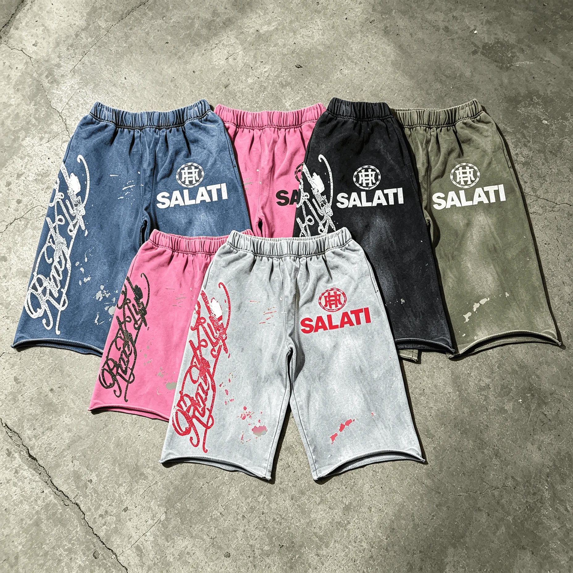 Custom Vintage Wash Graffiti Print Sweat Shorts Heavyweight French Terry Elastic Waist Streetwear Casual Basketball Shorts gallery 7
