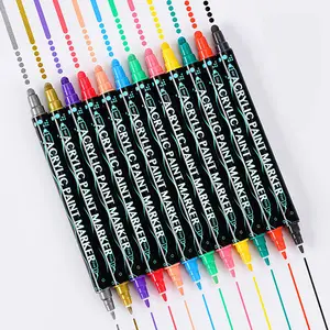 Dual Tip Acrylic Marker Pen Set Fine Brush Tip for Graffiti Permanent Ink Paint Easy-to-Use Acrylic Marker