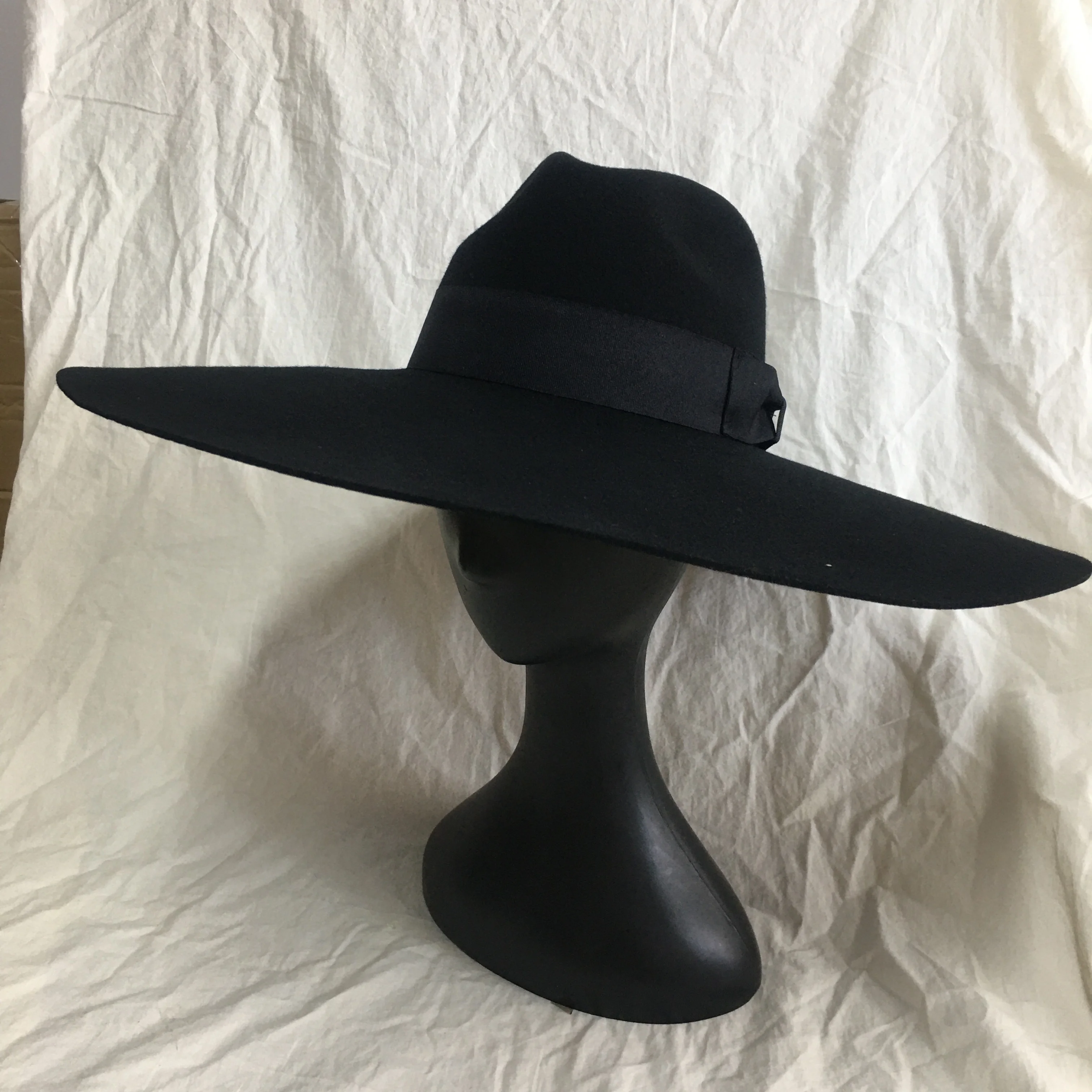 Wool Felt Fashion Oversized Big Brim Black Stiff Floppy 16CM Wide