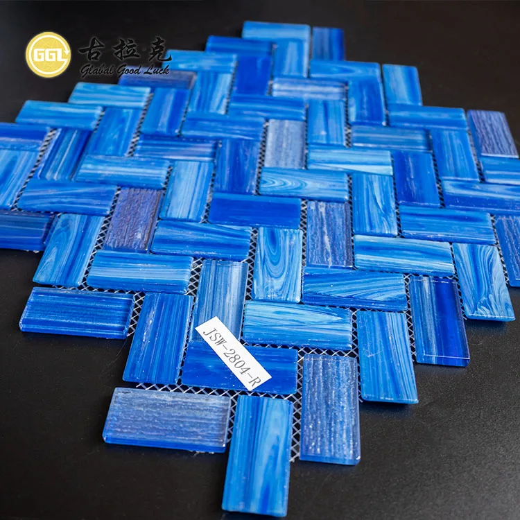 Directly Selling Surface Shining Swimming Pool Herringbone Tile Glass Mosaic Tile Crystal Mosaic Glass Tile for Wall Decor