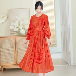 2026 Generation Casual Elegant Temperament Princess Spring Pleated Lace Loose Fashionable Fit Floor-Length for Heavy Industry