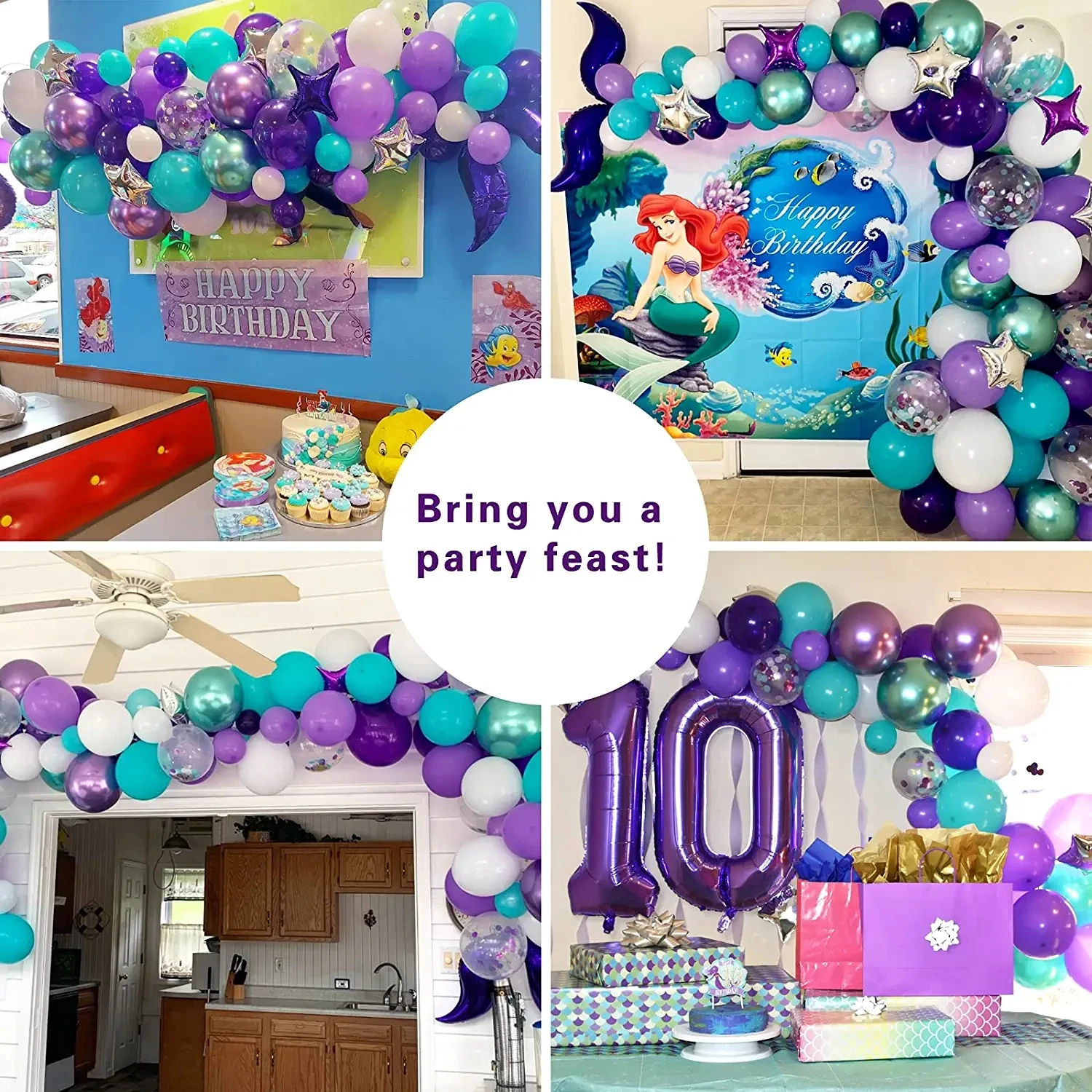 Palloncini Sirena 7 Anni - Set Completo Con Numero Gigante, Conchiglie E Lattice Per Compleanno Bambina