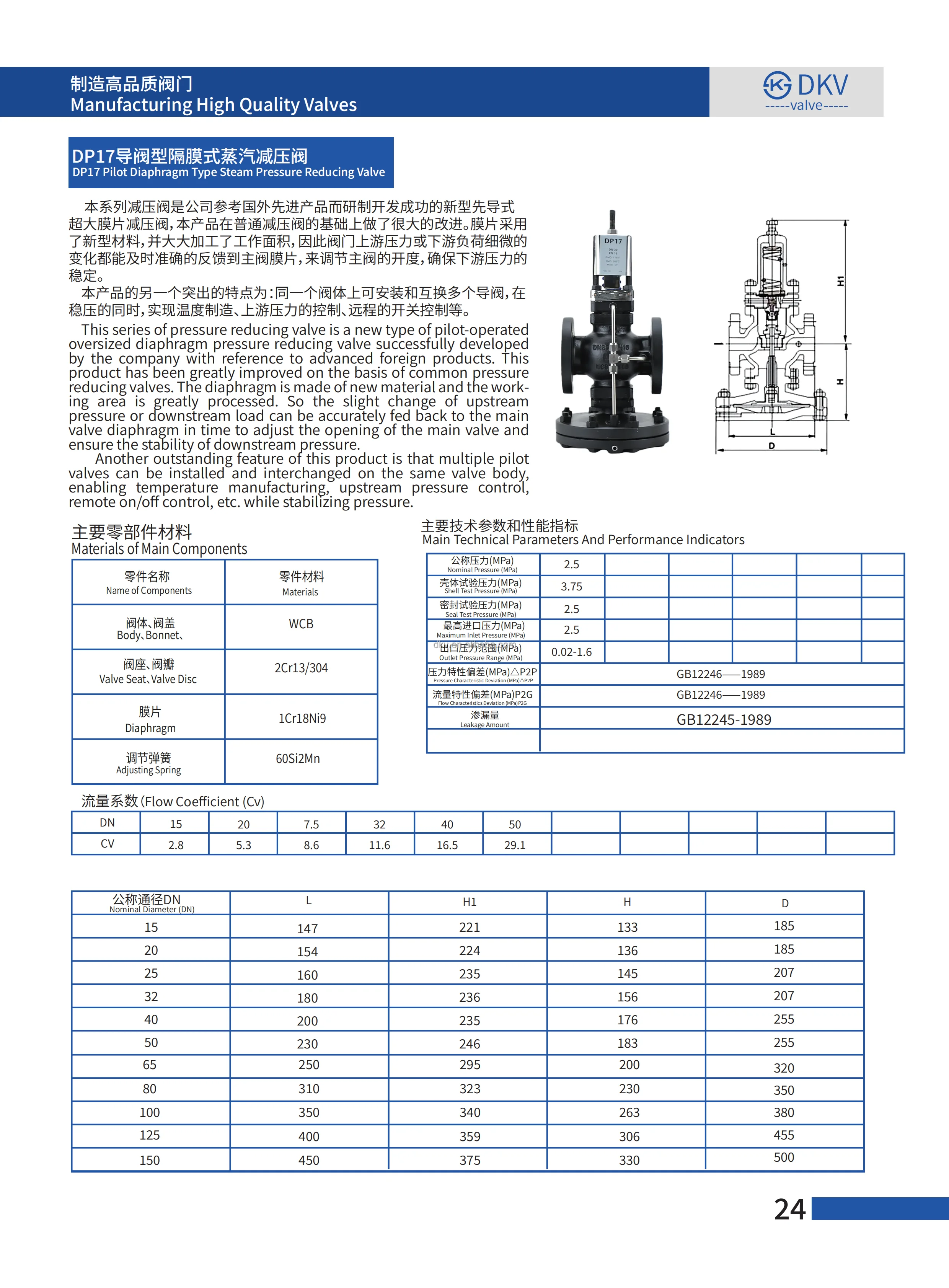 Dkv Dp17 Pilot Operated Pressure Reducing Valve Din Dn50 Pn16 Bsp Pilot