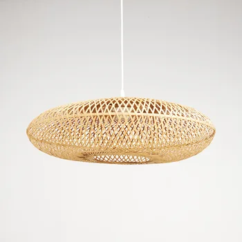 New Handmade Lampshade Bamboo Wicker Rattan Hanging Ceiling Lamp Fixture Home Decor Lampshade Carton Box Antique OEM Oval 0.5