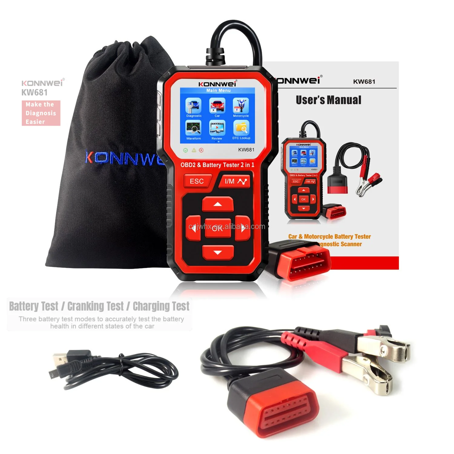 Multiuse Konnwei Car Diagnose Tool Kw681 12v Universal Car Obd2 Engine