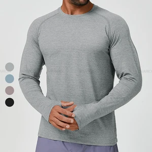 Wholesale Round Neck Gym Wear Sport Clothes Men Streetwear Long Sleeves Gym Workout Running T-shirt for Men with Thumb Cuff