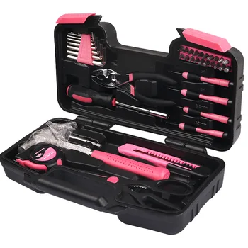 Professional Pink Power Tools Combo Set Toolbox Tools set 39 Piece General Household Tool Set