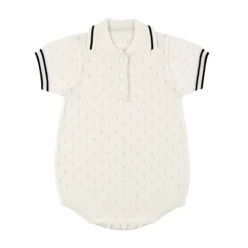 Summer Baby Casual Baggy Short-Sleeved Jumpsuit Cute Thin Knitted with Triangle Hoodie and Lapel Baby Rompers