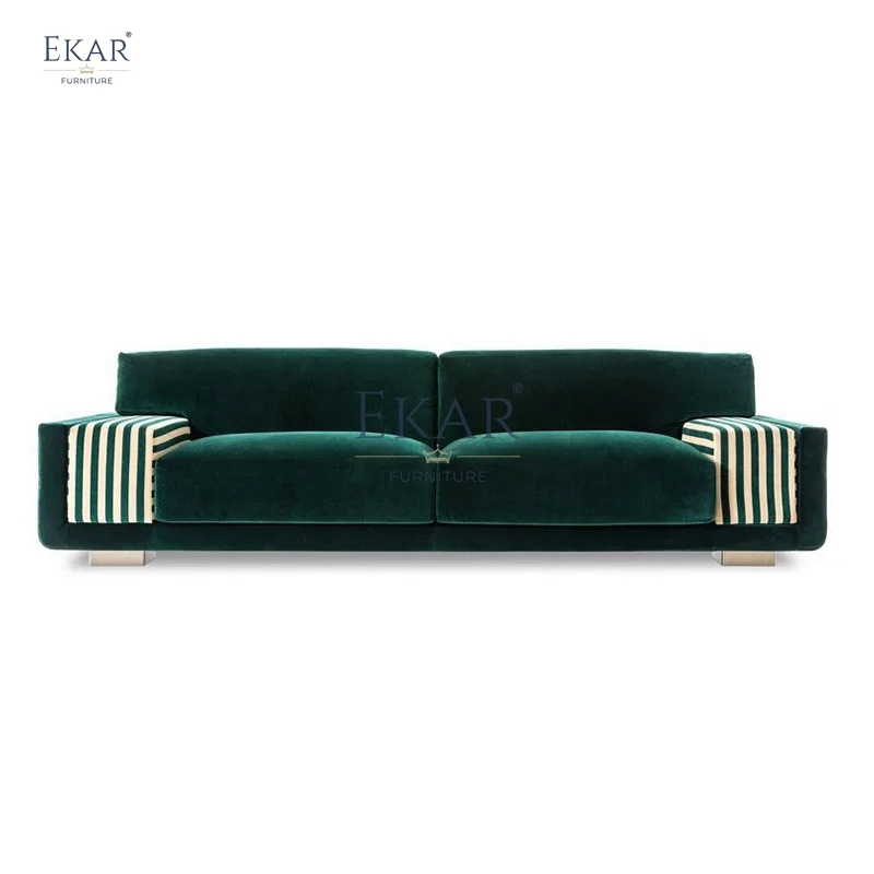 Modern Luxurious Comfort Green Velvet Sofa Set Adjustable and Modular for Home or Hospital Made of Leather Fabric and Wood