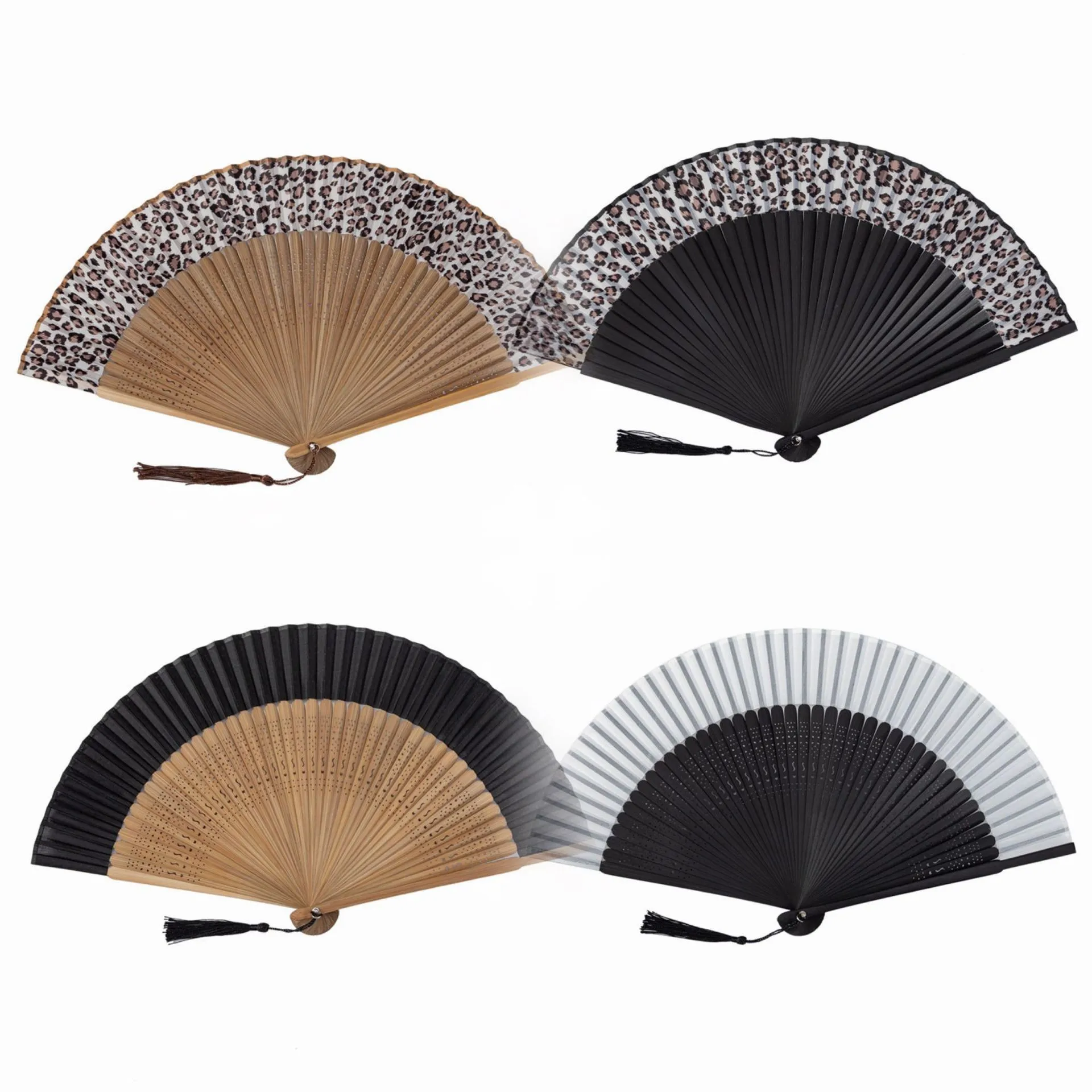 New Leopard Folding Fan Custom Chinese Style Female Fan Ancient Style Classical Dance Fan Craft  Wholesale