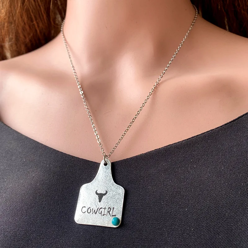 Collana In Argento 925 Con Ciondolo Mucca E Turchese | Stile Western Cowgirl | Ciondolo Ovale 19x23 Mm - 2