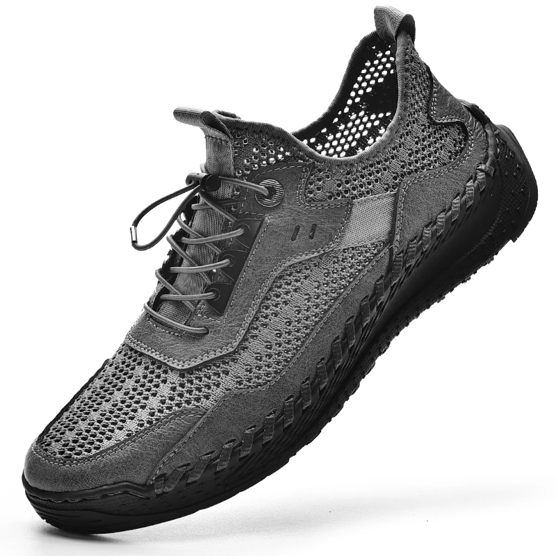 Four Season Factory Supply New Trend Hand Made Mesh Genuine Leather Men Casual Breathable Shoes