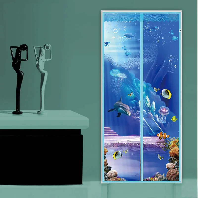 XinLan Premium Quality Magic Sliding Mesh Door Screen Auto Close Print Magnetic Screen Door Curtain
