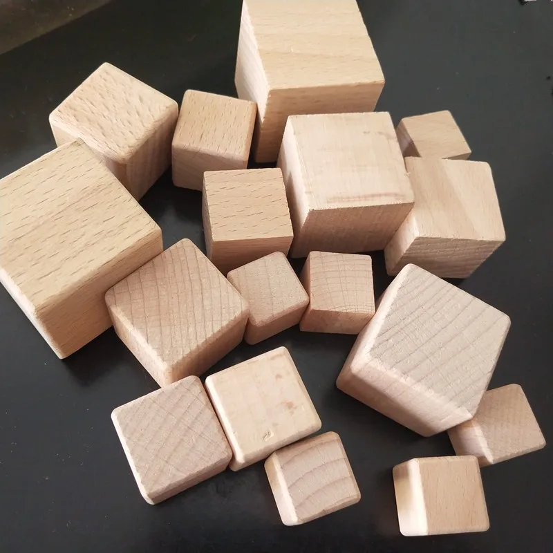 Natural Beech Wood Unfinished square Block DIY Wooden Blocks Accessory Toy for Kids