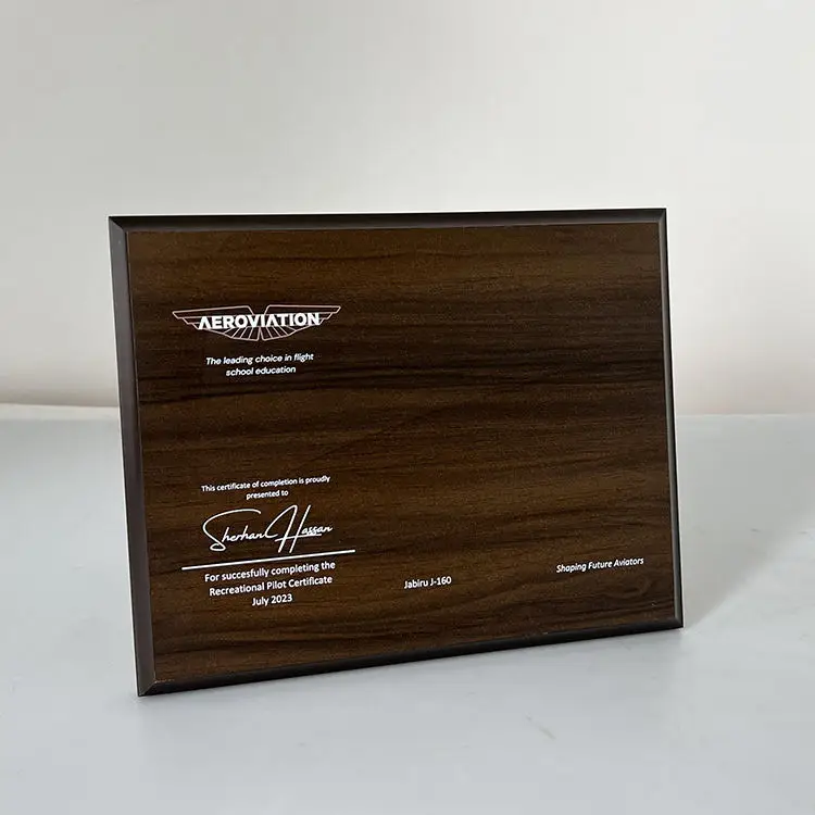 Company brand aithorization certificate business wooden trophy awards custom logo wooden trophy plaque