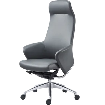 SL-1825A high resilience sponge seat 60MMpu shock-proof mute black wheel genuine leather armrest chair