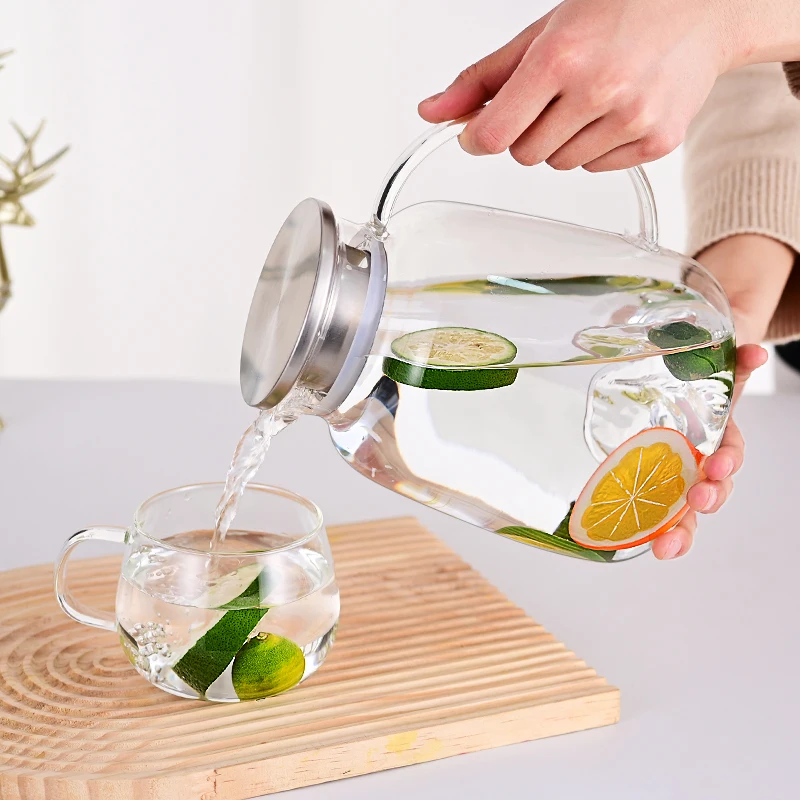 2000 ML Glassware High Borosilicate Glass Tea Pot Set Heat Resistant Clear Glass Tea Pot With Tea Warmer