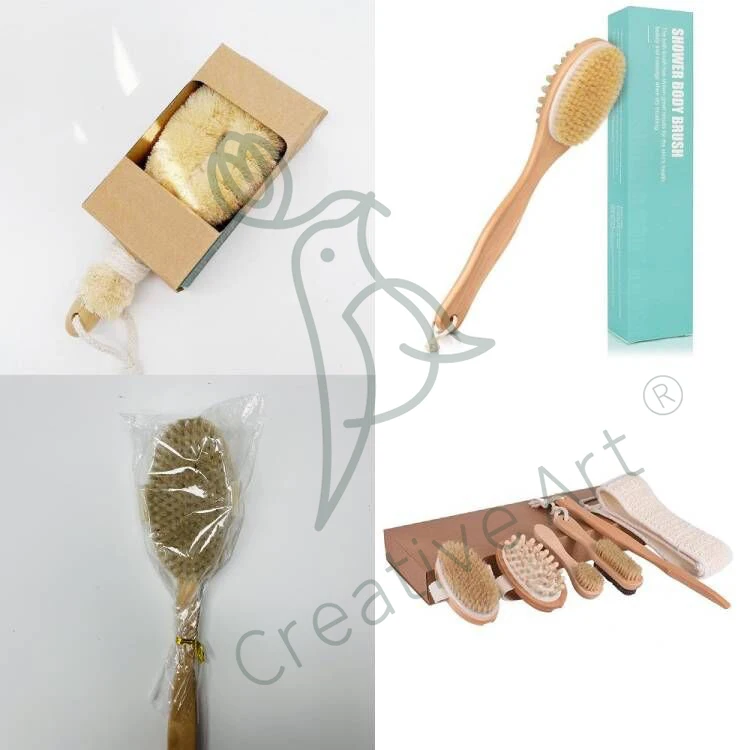 Private Label Dry Skin Wooden Bath Brush Natural Bamboo Sisal Bristle ...