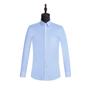 Wholesale Formal Dress Shirts Blue Stripe High Quality Long Sleeved 60% Cotton Men's Office Business Shirts