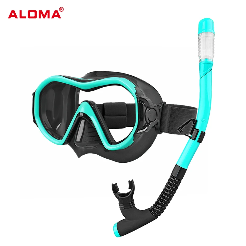 ALOMA Professional freediving goggles snorkel gear 4mm lens silicone low volume diving mask and snorkel set
