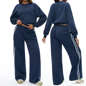 2026 Custom Gym Fitness Wear Sets Women's Color Blocking Sweatpants Suit Casual Loose Sports Clothing Yoga Sets