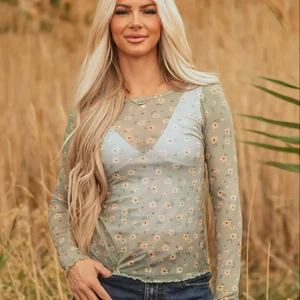 LYG Wholesale Autumn Bestseller Western Cowboy Aztec Flower Pattern Mesh Mid-High Neck Fitted Base Long Sleeve Top