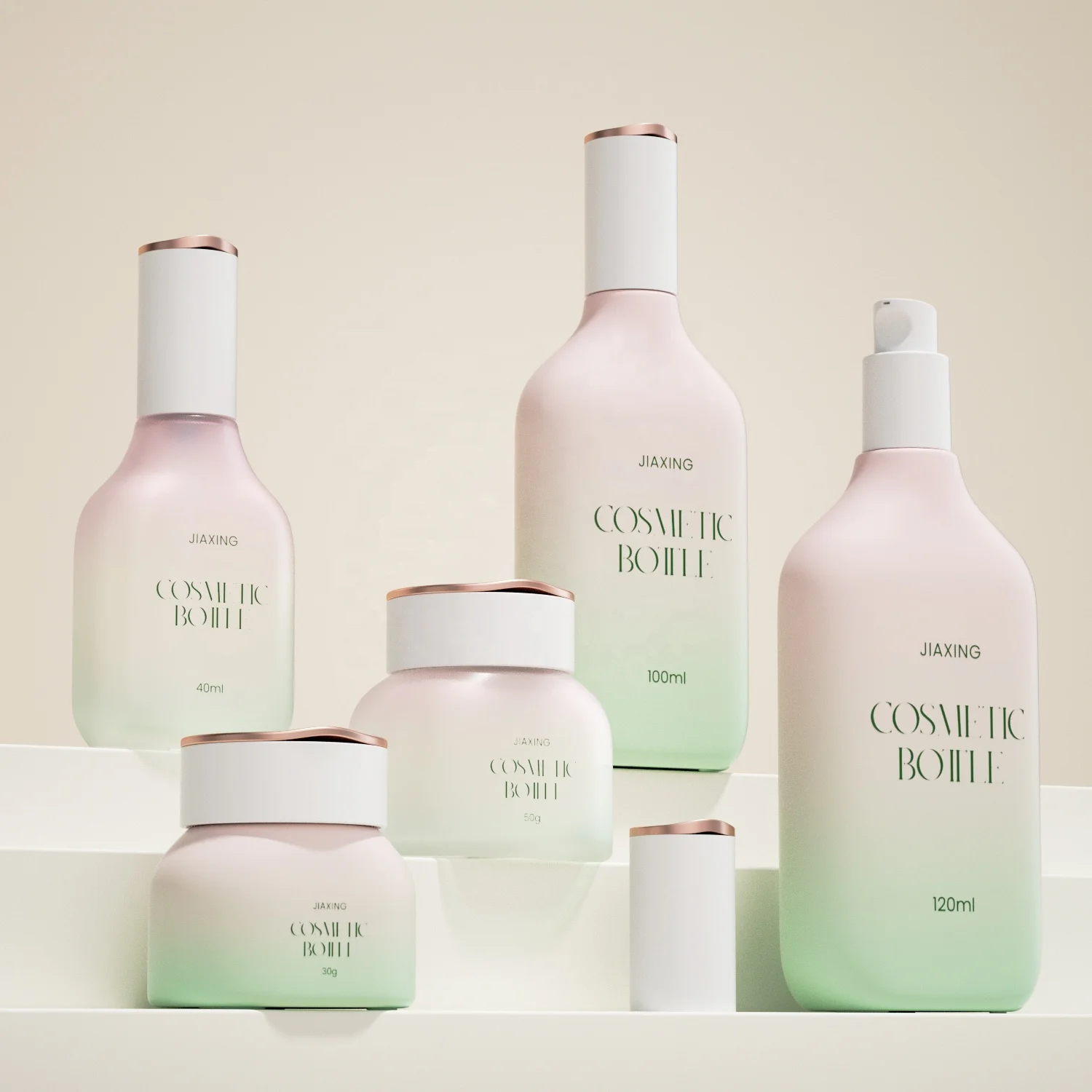 High Quality Custom Frosted 40ml 100ml 120ml  Glass Cream Jar Face Serum Lotion Bottles with Pump Cosmetic Glass Bottle Set