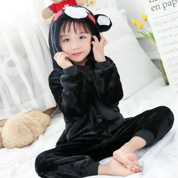 Costumes Kids Animal Pajama Onesie Pyjamas Pink Black Monster Dog Kumamon Bear Costume Hooded Pijama Flannel Full Sleepwear Win
