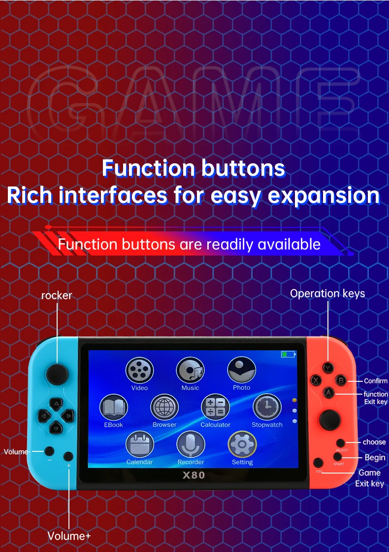 New Arrival X80 Handheld Game Console 7 Inch HD Retro Games Cheap Children's Gifts with Wi-Fi TV Playing Games Support