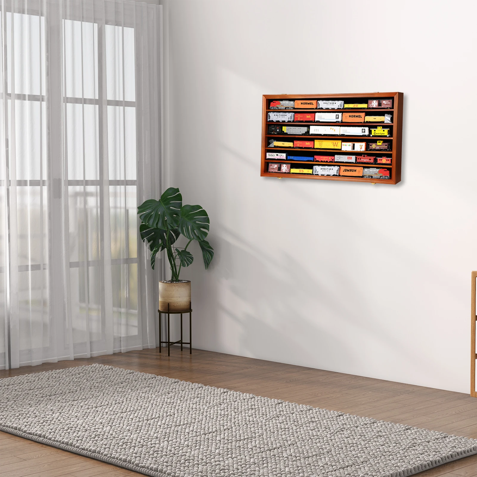 98% UV Protection Model Train Display Case Cabinet Wall Mounted with Removable Shelves for Train Collection