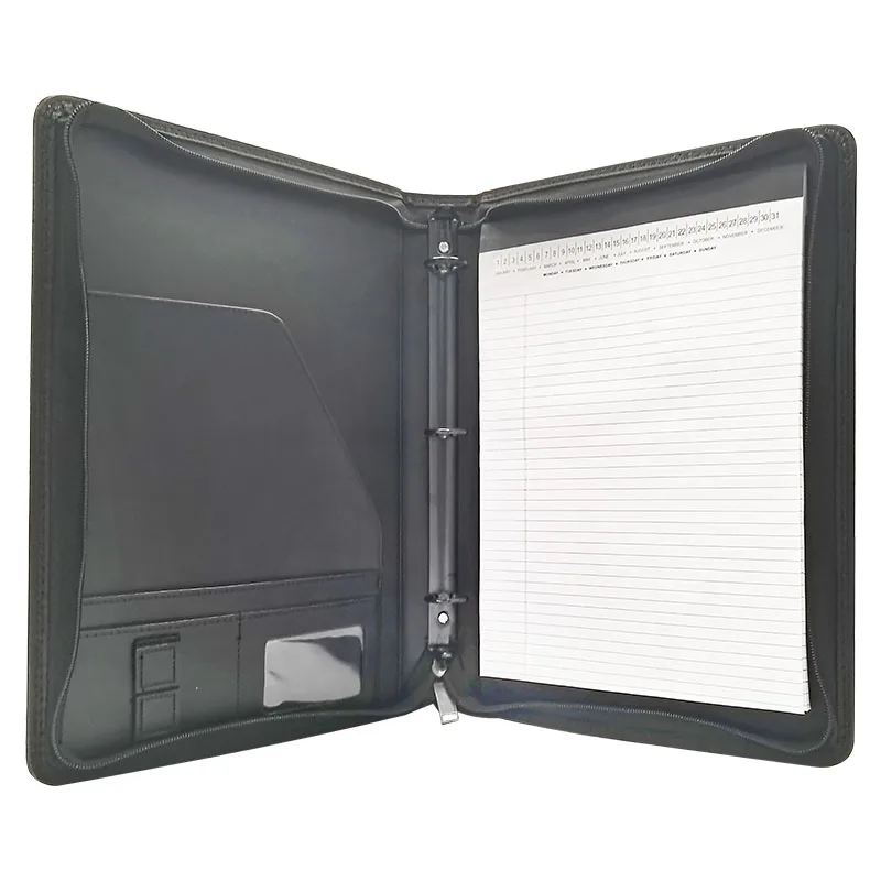 Modernqiu Custom logo Leather Briefcase with 3-Ring Binder and Handle for Document Storage  A4  Portfolio