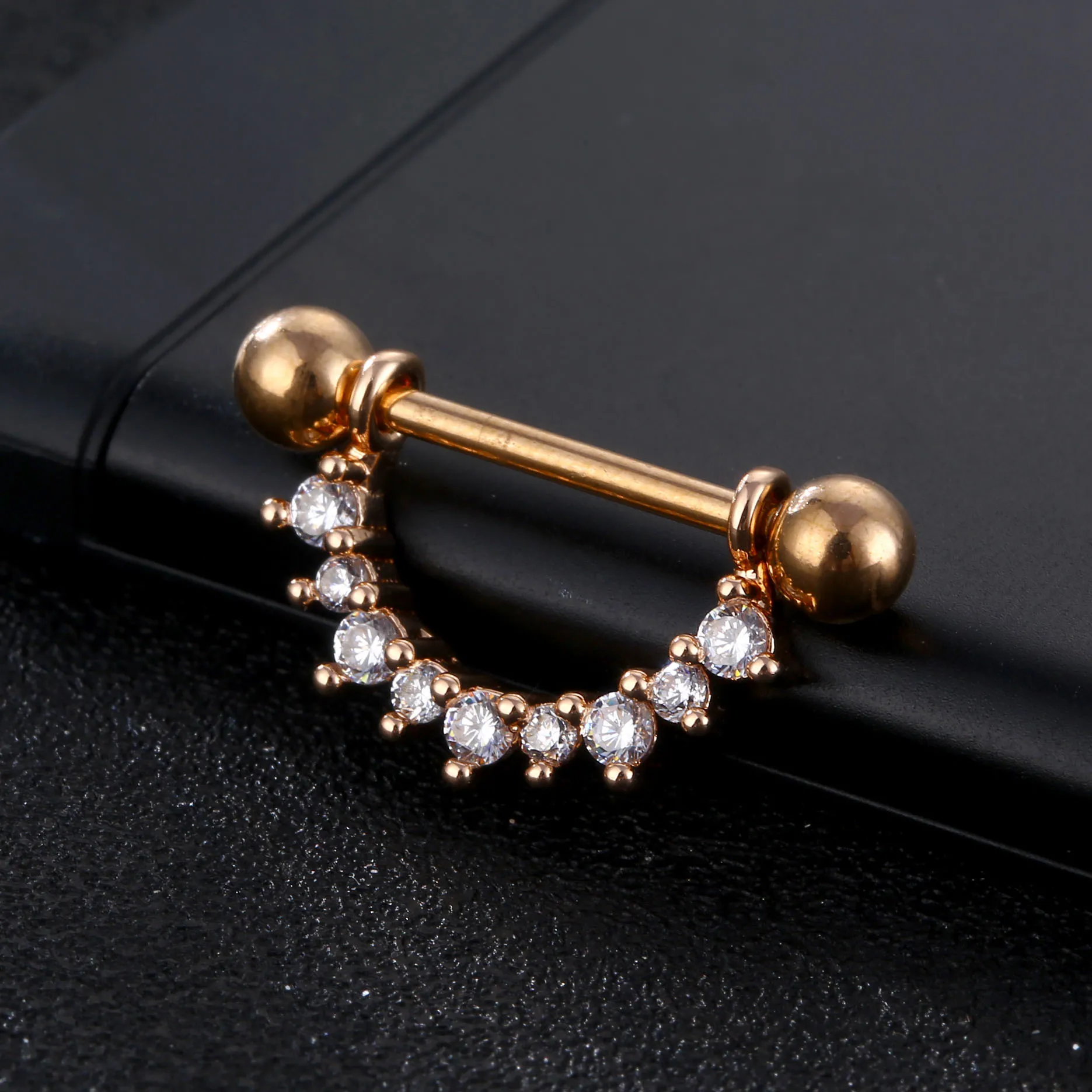 Fashion Silver Rose Gold Plated Nipple Piercing Body Jewelry Pave
