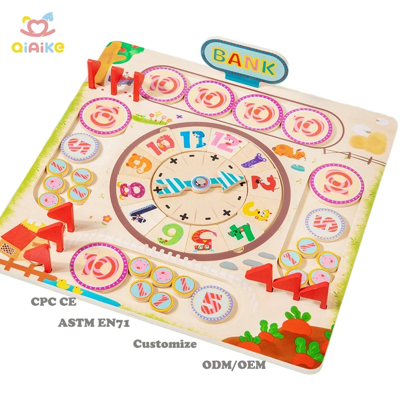 Multifunctional Wooden Bank Clock Farm Millionaire Puzzle Board Games Educational Teaching Aids Toys Math For Kids Boys Girls