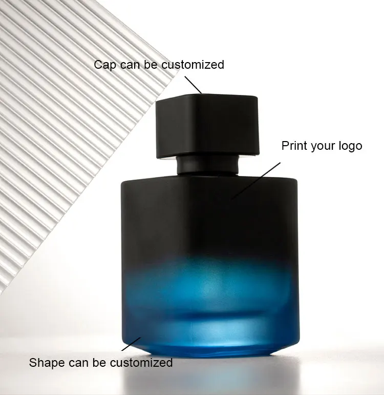 100ml Cube Perfume Spray Bottle Matte Blue Man Glass Empty Square 50ml Perfume Bottle With Box