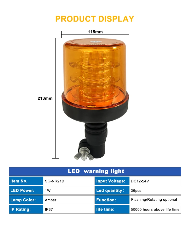 Auto 12v 24v Amber Rotating Warning Light Flashing Led Beacon For ...