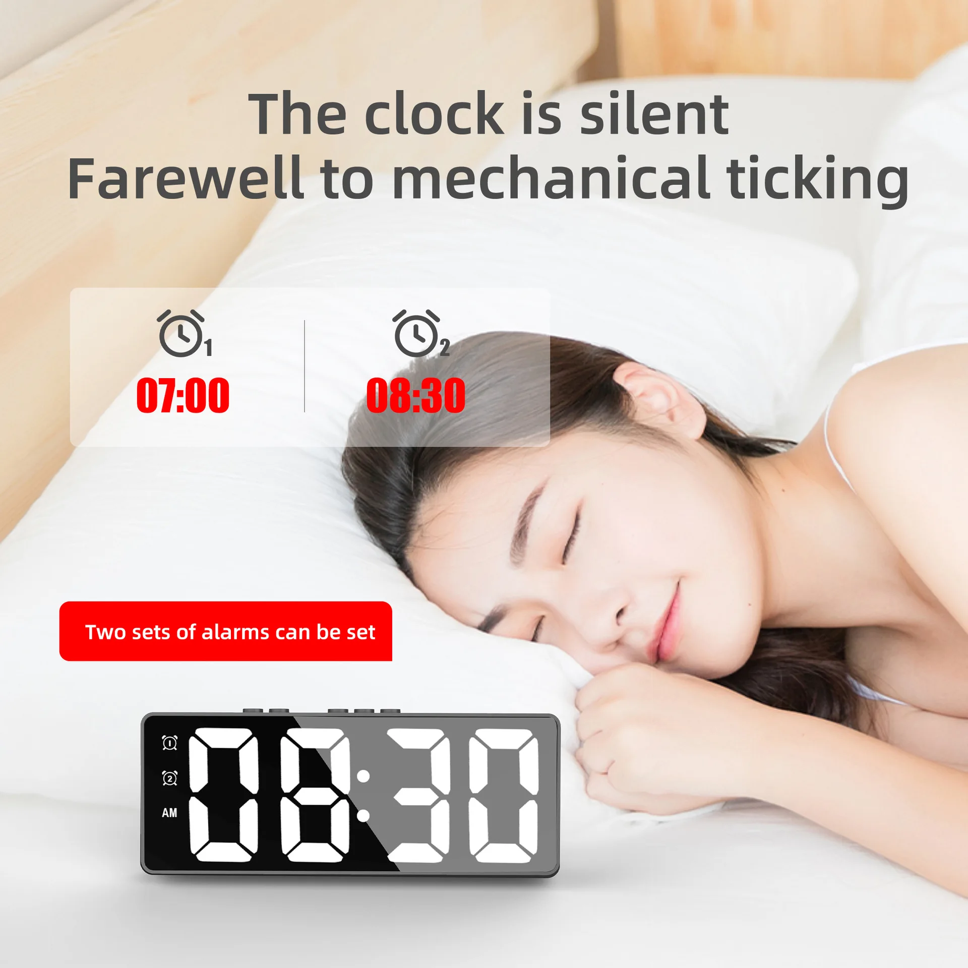 Voice Control Hand Clap LED Mirror Electronic Alarm Clock 3D Digital Desktop 4 Digital USB Night Light Timer Clock