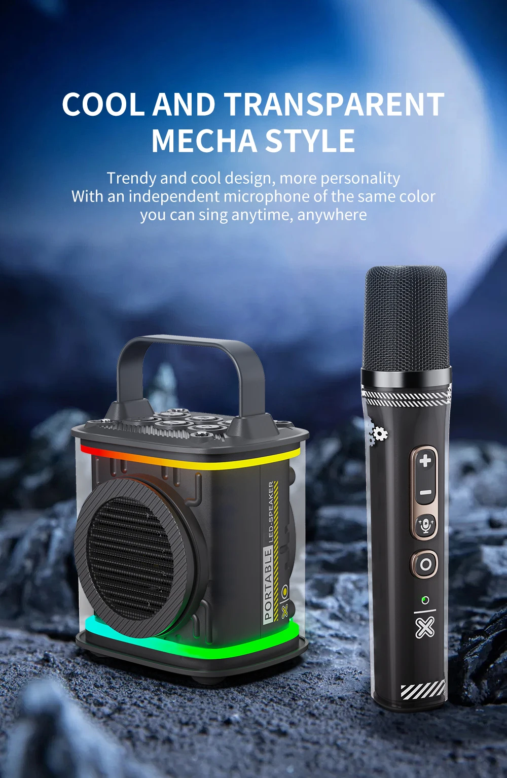 Karaoke Machine, Portable Wireless Speaker Karaoke System Speaker with Wireless Microphone and Colorful Lights for Girls Boys